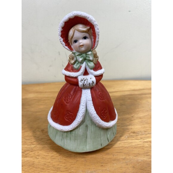 Vtg Enesco Little Girl Red Coat Porcelain Music Box Figurine Winter Wonderland - Picture 2 of 10